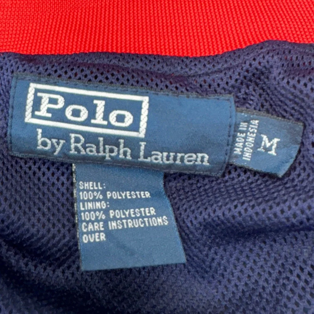 Polo Ralph Lauren Track Jacket Mens Medium Navy Blue Red Full Zip Windbreaker